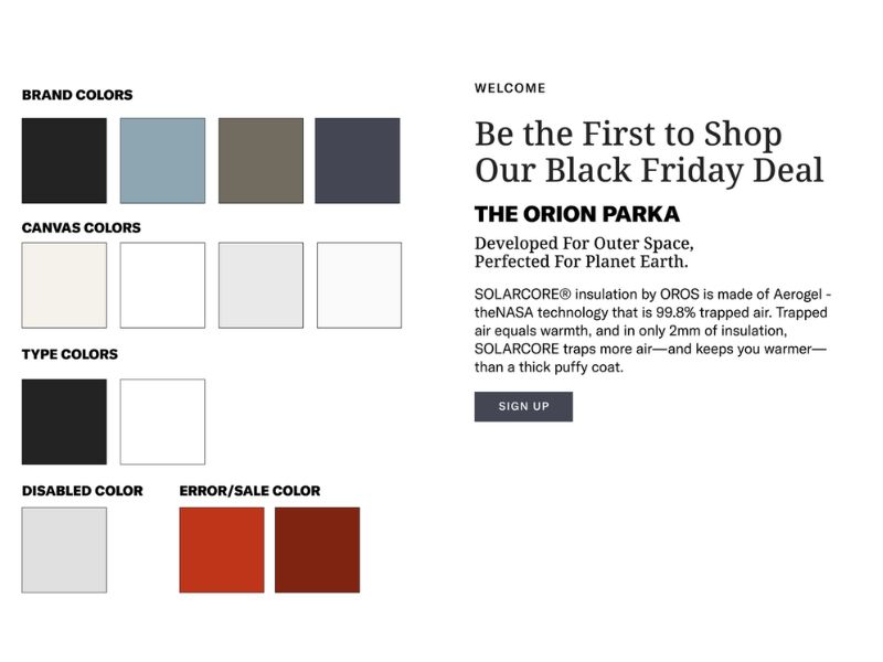 OROS brand system after — slate, taupe and navy tokens