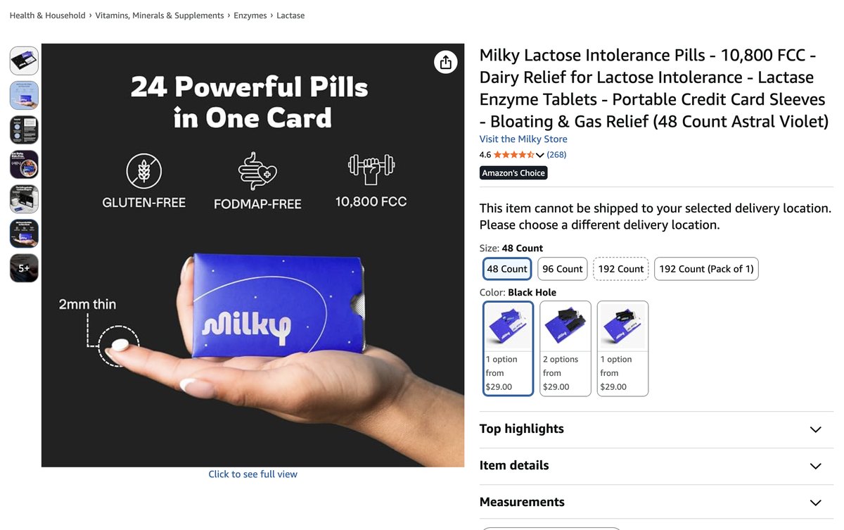 The Milky product detail page on Amazon, showing the listing images