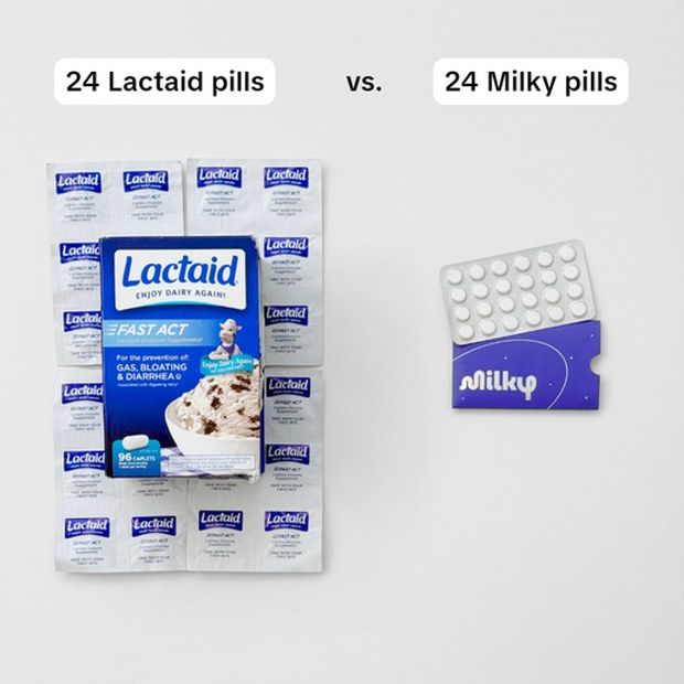 Milky ad — 24 Lactaid pills versus 24 Milky pills