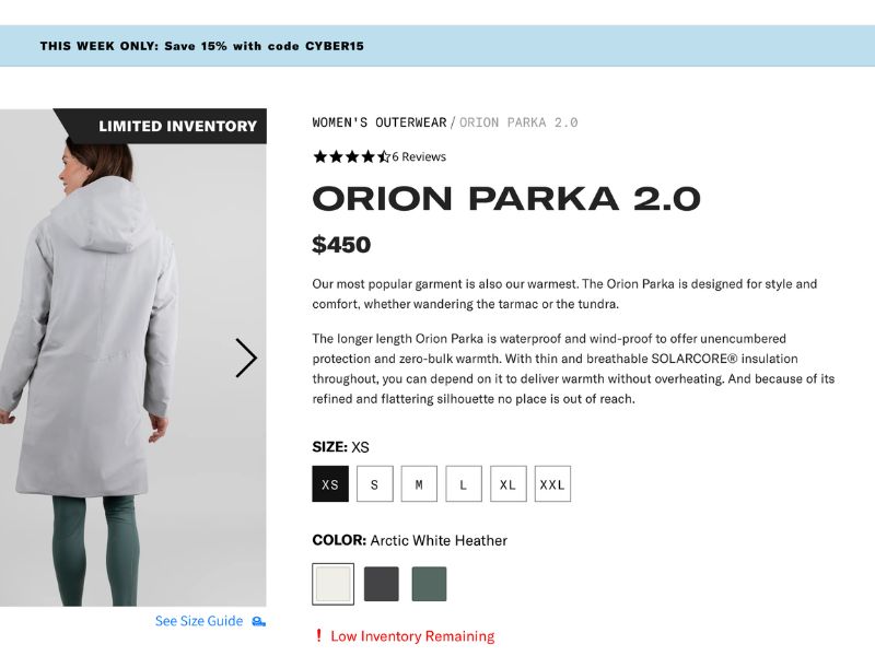 OROS product page before, desktop